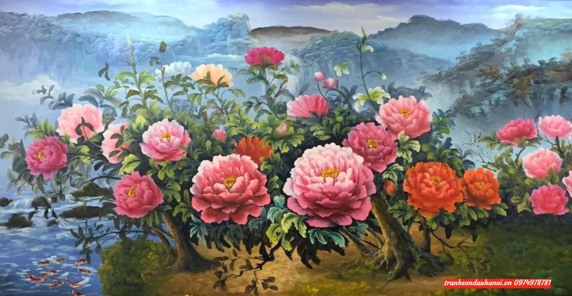 Tranh hoa mẫu đơn phong thuỷ SN69