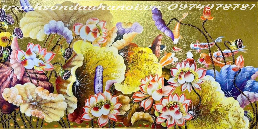 Tranh hoa sen , tranh hoa sen dát vàng đẹp nhất SN43