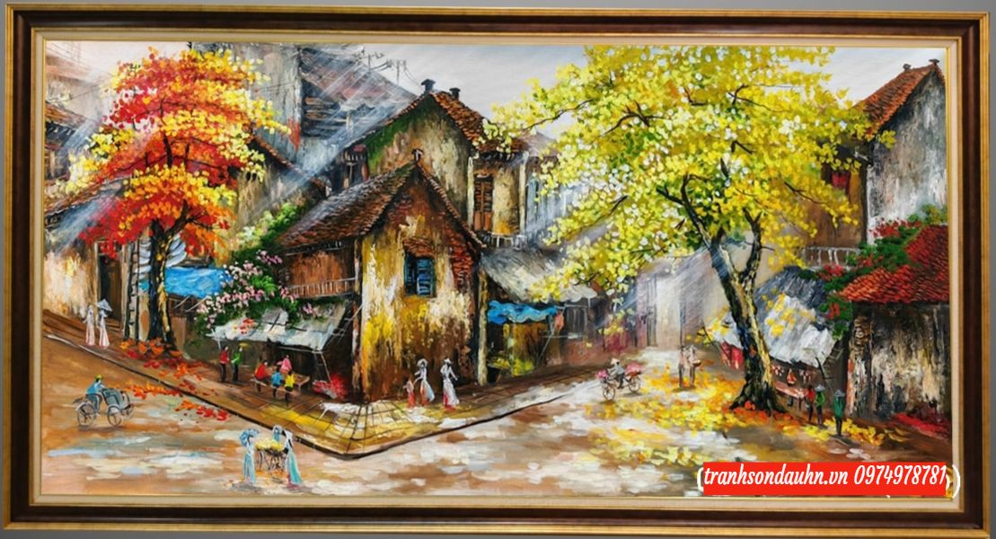 Tranh sơn dầu phố cổ hà nội mua thu SN19