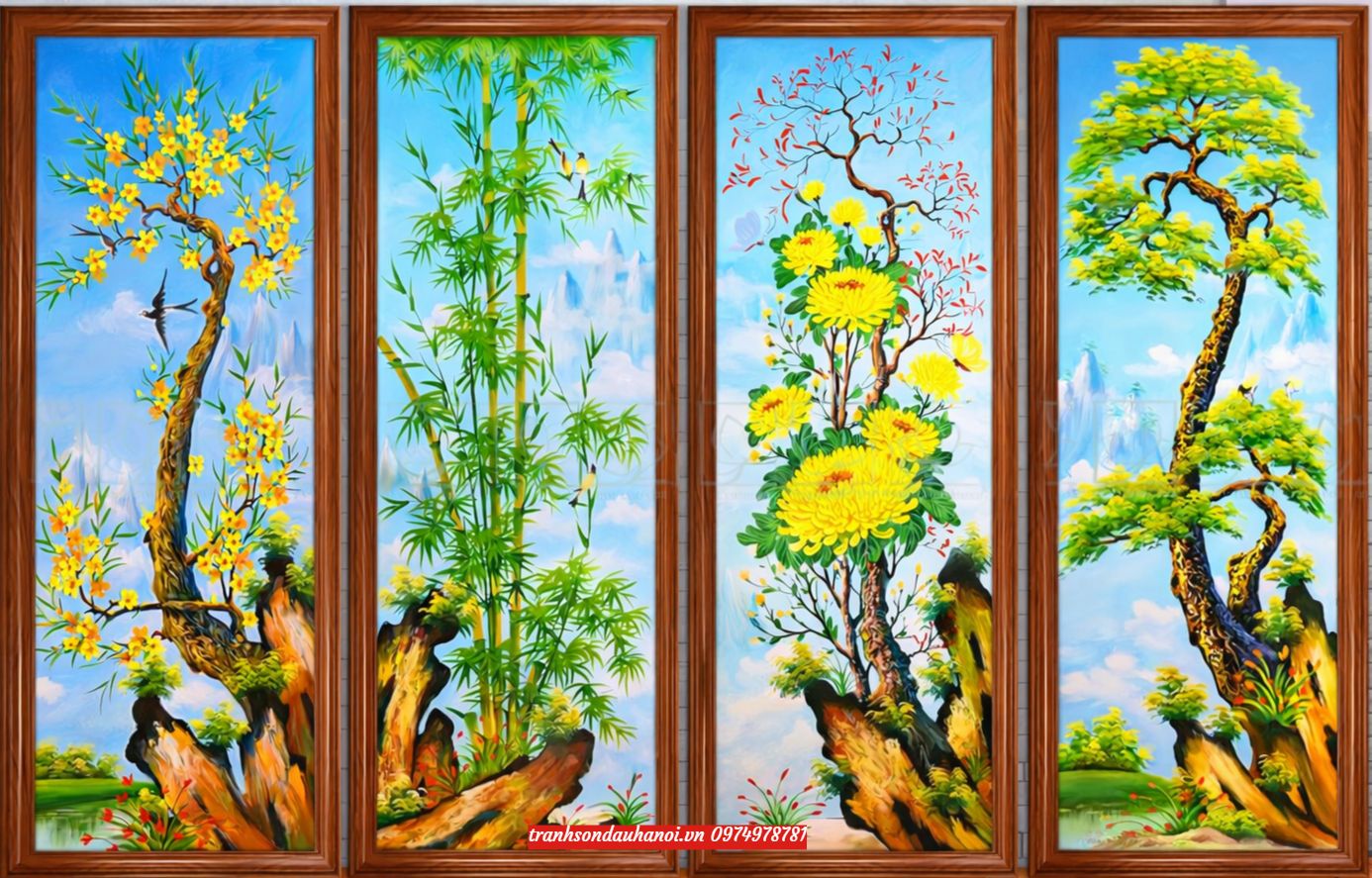 Tranh tứ quý đẹp treo phòng khách SN84