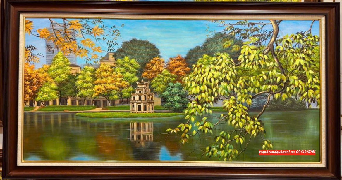Tranh hồ gươm sơn dầu ý nghĩa SN116