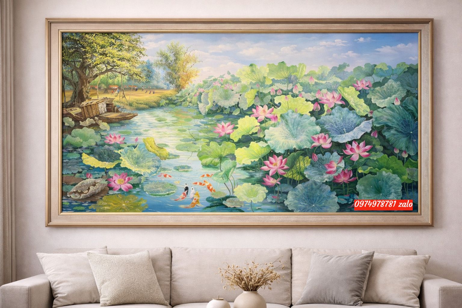 Tranh đầm sen hoa sen phong cảnh