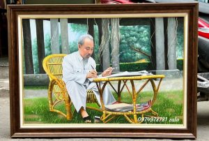 Tranh bác hồ nghồi ghế mây, tranh bác hồ sơn dầu P11