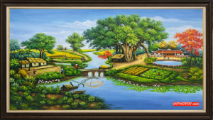 Tranh đồng quê cây đa giếng nước ,tranh đồng quê thanh bình