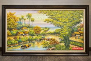 Tranh sơn dâu  đồng quê ý nghĩa phòng khách