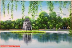 Tranh hồ gươm, tranh sơn dầu hồ gươm cành phượng