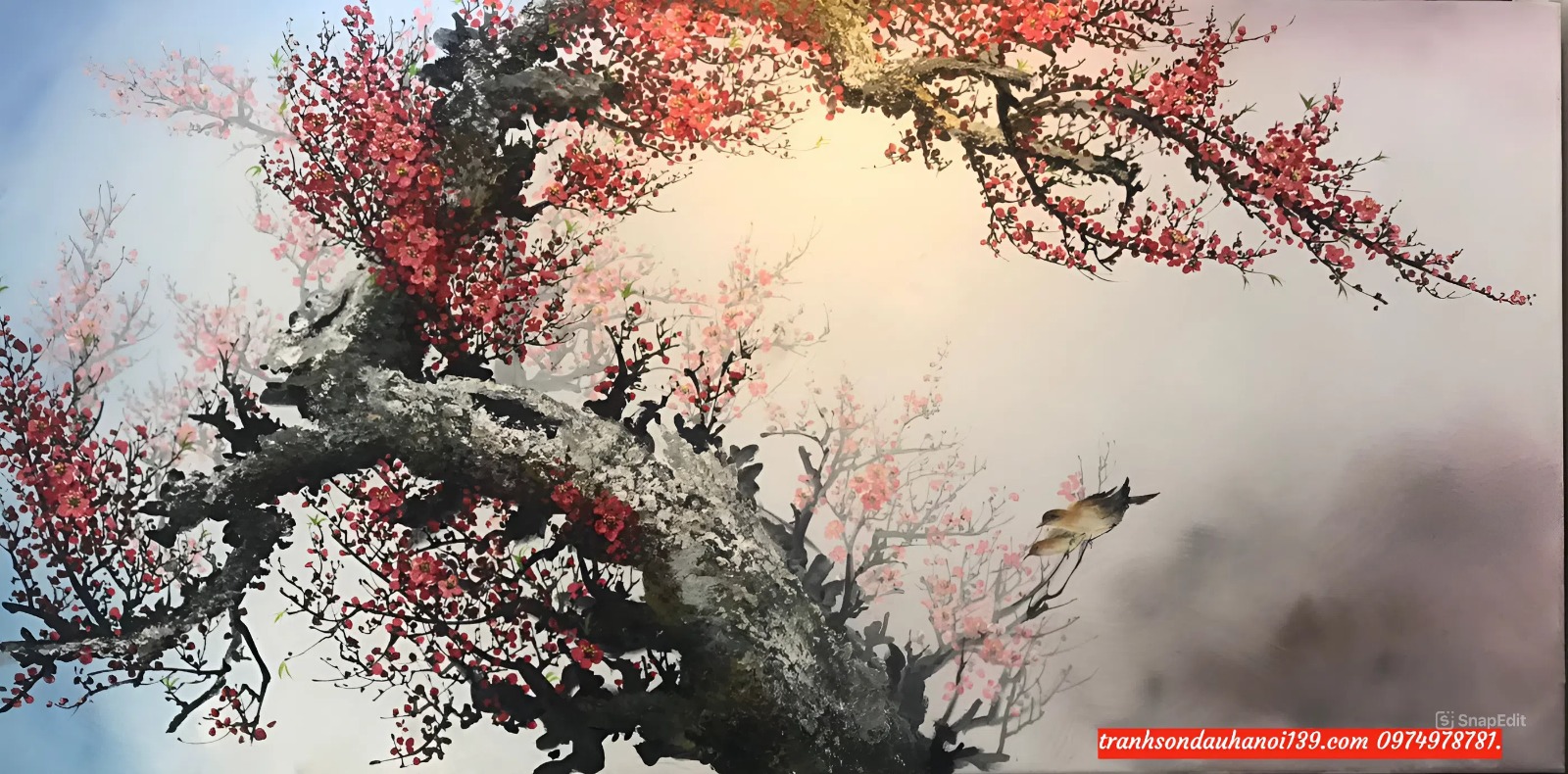 Tranh hoa đào tranh sơn dầu hoa đào phòng khách