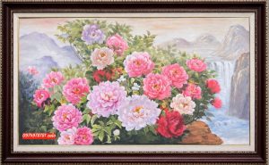 Tranh sơn dầu hoa mẫu đơn ý nghĩa phòng làm việc