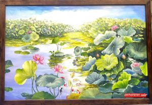 Tranh hoa sen sơn dầu đẹp nhất SP10