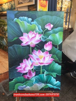 TRANH HOA SEN BÔNG HOA SEN HỒNG ĐẸP SD214