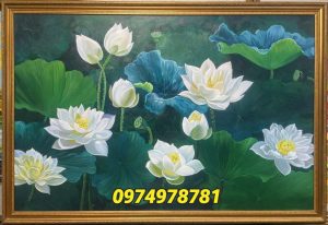 Tranh hoa sen, tranh hoa sen sơn dầu đẹp