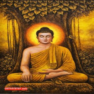 Tranh phật tranh sơn dầu phật ngồi thuyền