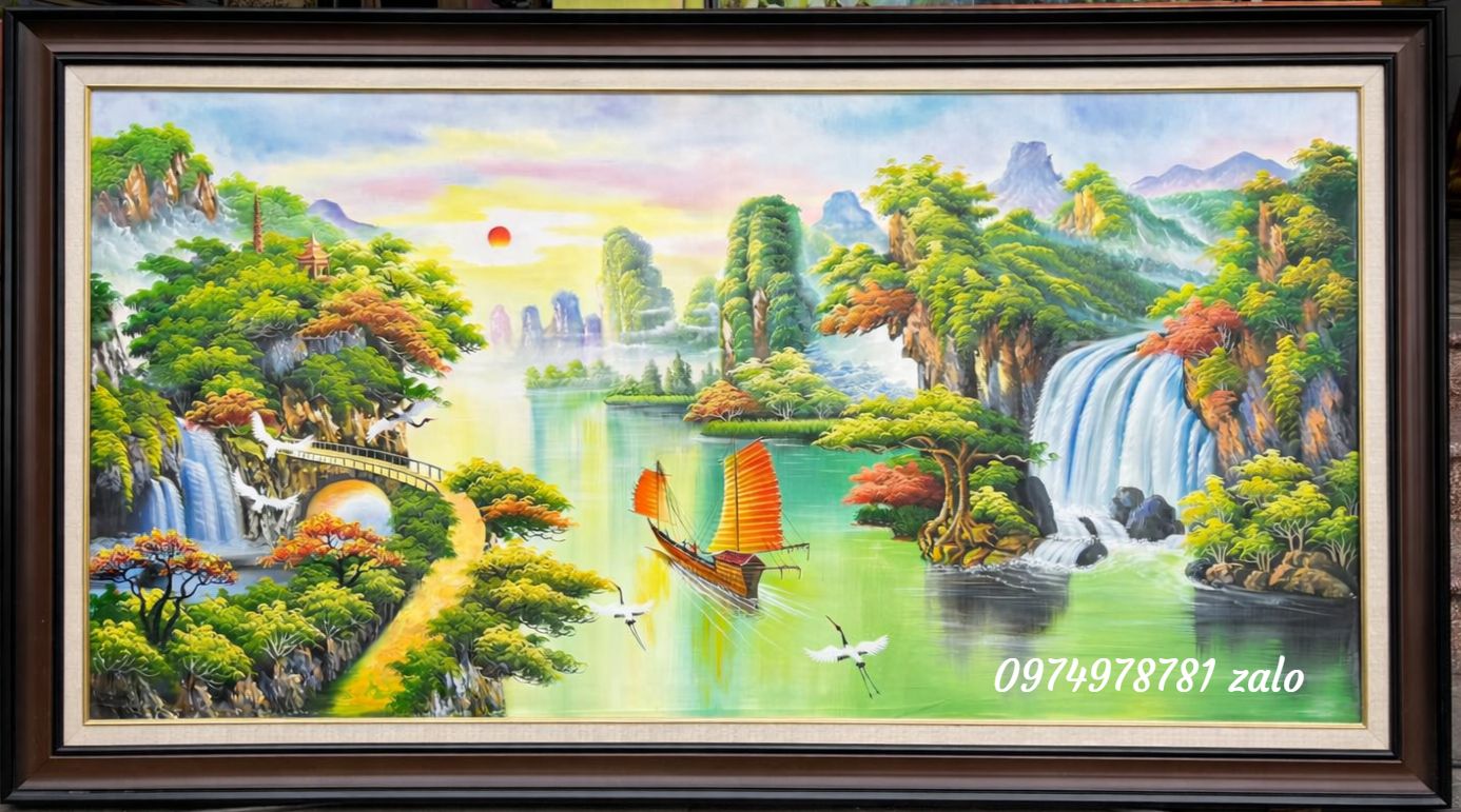 Tranh sơn thuỷ , tranh sơn thuỷ hữu tình phòng khách