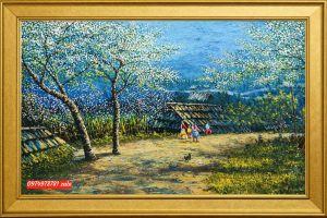Tranh tây bắc mùa suân bên bản đẹp SP64