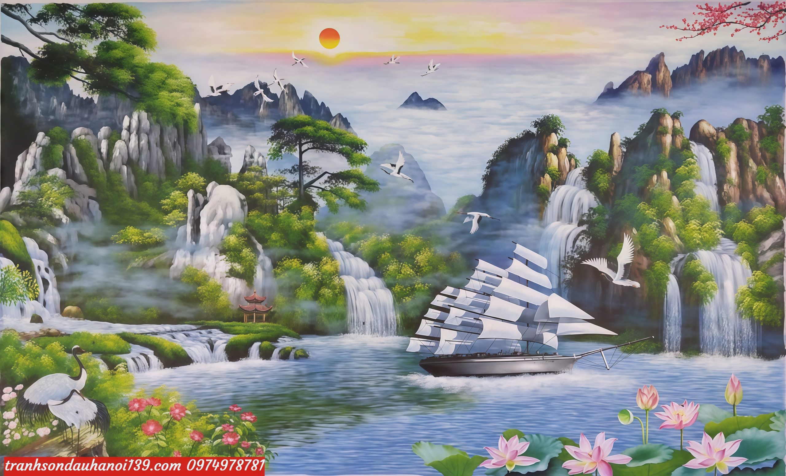 Tranh thuận buồm xuôi gió tranh vẽ sơn dầu TP8