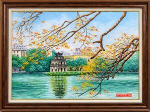Tranh hồ gươm tháp rùa sơn dầu vẽ tay TP137